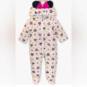 Disney Baby Girls’ Minnie Mouse Hooded Long Sleeve Romper for Infant – Beige
